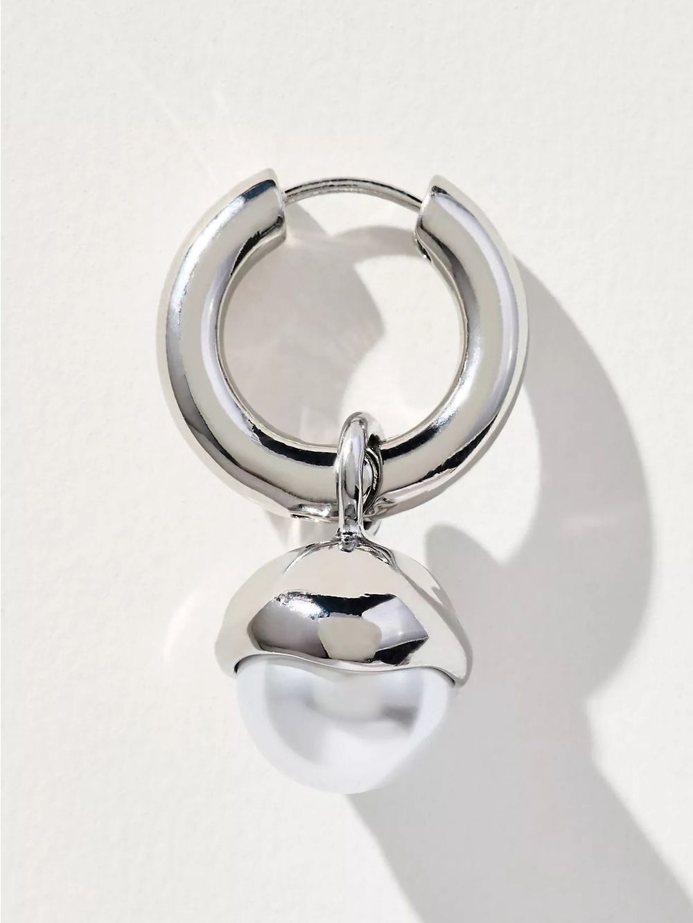 Pearl Drop Huggie Hoop Earrings - Picture 6 of 6